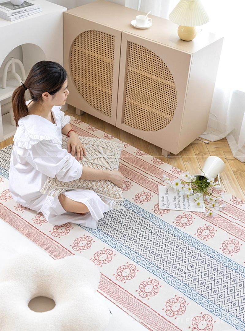 Thảm trải sàn cotton linen họa tiết hoa Ấn XF2298