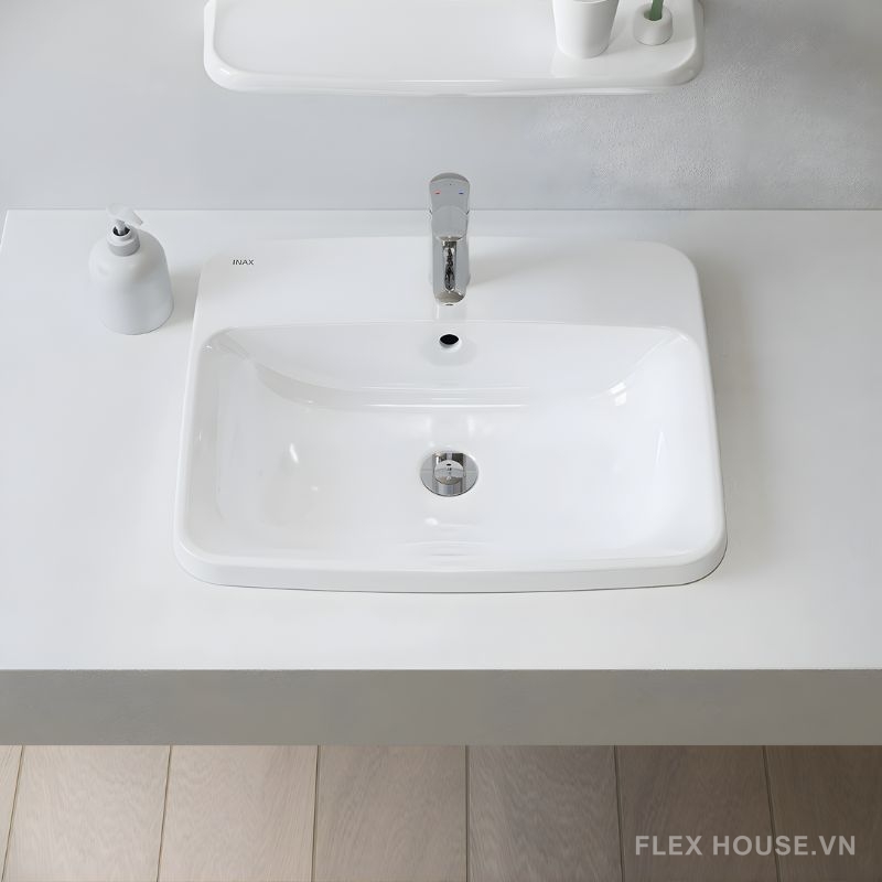 Chậu lavabo đặt bàn dương vành Inax L-2397V (3) Chậu lavabo rửa mặt dương vành men chống bẩn Inax AL-2398V
