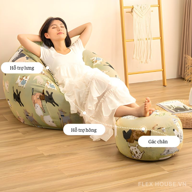 Sofa lười hạt xốp họa tiết chú chó đáng yêu DF9348