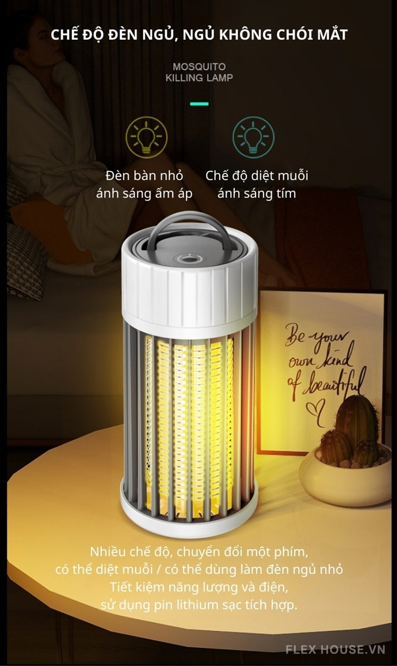 Đèn diệt muỗi ánh sáng tím UV 365nm sạc USB FB8824