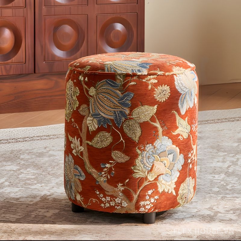 Ghế đôn sofa bọc vải Chenille cổ điển MK5315