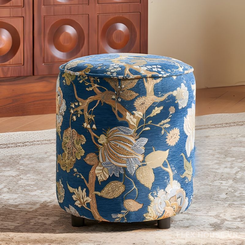 Ghế đôn sofa bọc vải Chenille cổ điển MK5315