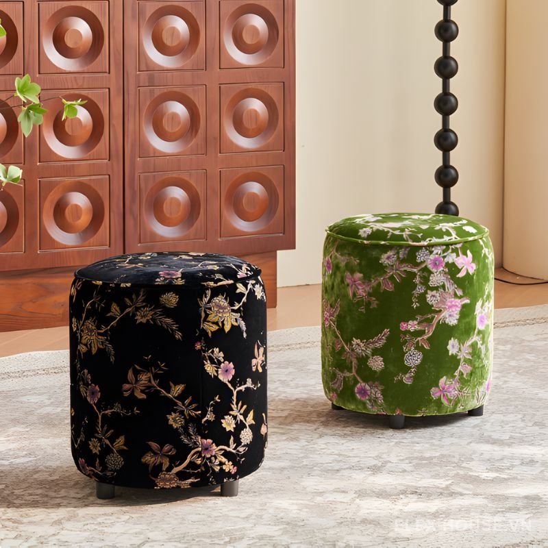 Ghế đôn sofa bọc vải Chenille cổ điển MK5315