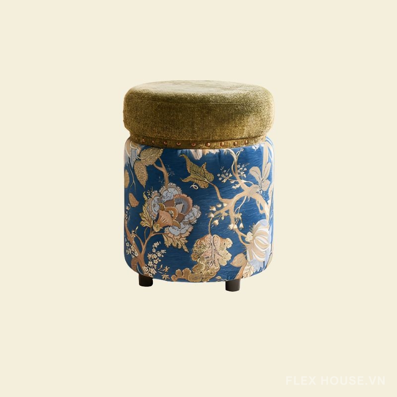 Ghế đôn họa tiết hoa văn phong cách Vintage MK6683 6 Ghế đôn sofa họa tiết hoa trang trí phòng khách MK6683