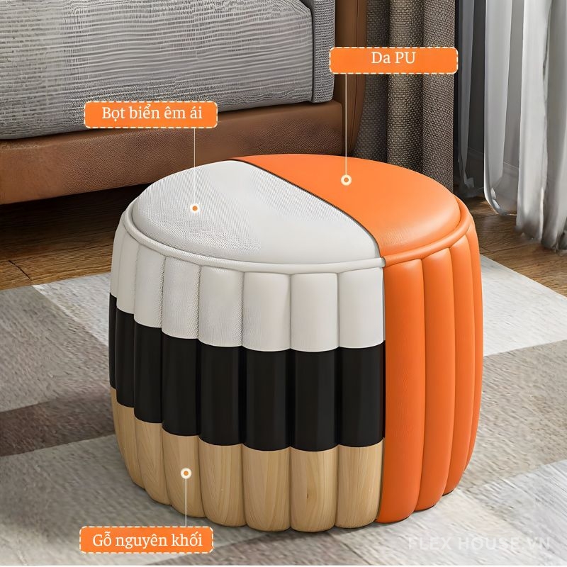 Ghế đôn trang trí hình bánh macaron bằng da YBT9786 3 Ghế đôn trang trí hình bánh macaron bằng da YBT9786