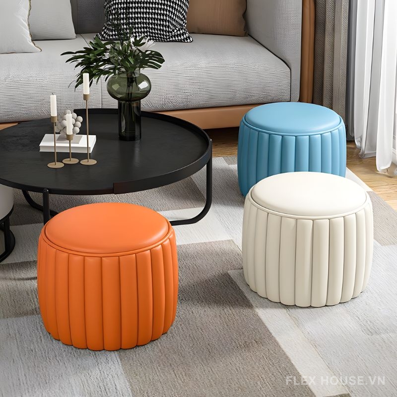 Ghế đôn trang trí hình bánh macaron bằng da YBT9786 2 Ghế đôn trang trí hình bánh macaron bằng da YBT9786