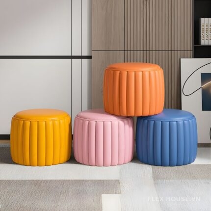 Ghế đôn trang trí hình bánh macaron bằng da YBT9786