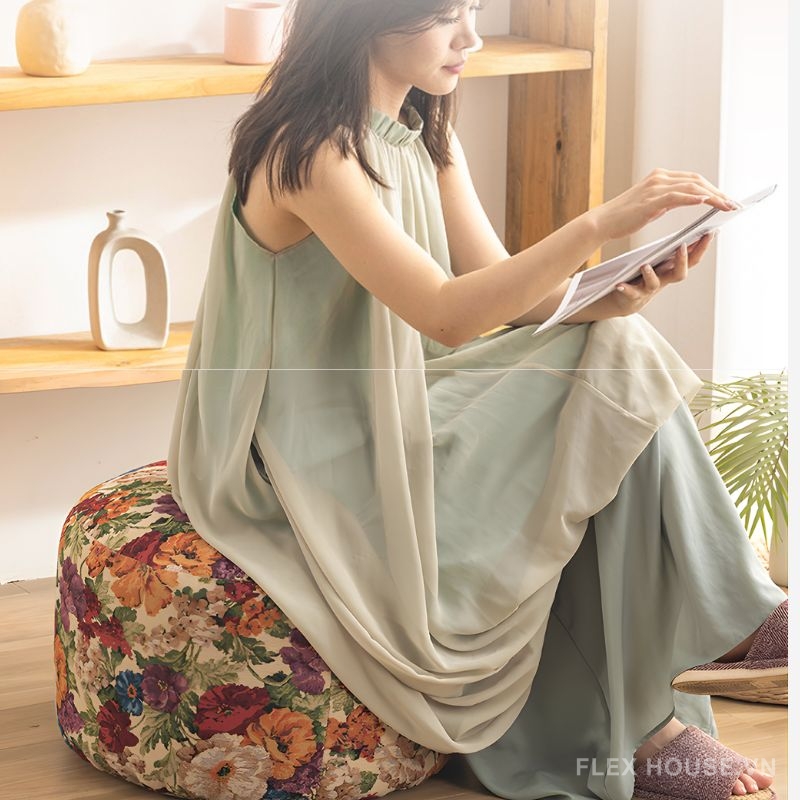 Ghế đôn trang trí hình trụ họa tiết hoa cỏ Retro DF5356