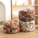 Ghế đôn trang trí hình trụ họa tiết hoa cỏ Retro DF5356