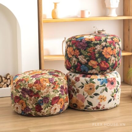 Ghế đôn trang trí hình trụ họa tiết hoa cỏ Retro DF5356