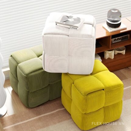 Ghế đôn trang trí khối vung dệt kim bọc nhung BJ2989