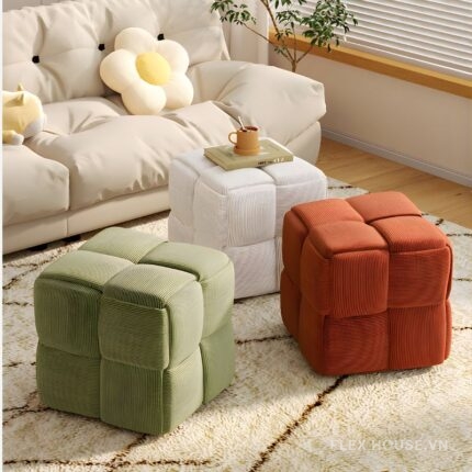 Ghế đôn trang trí khối vung dệt kim bọc nhung BJ2989