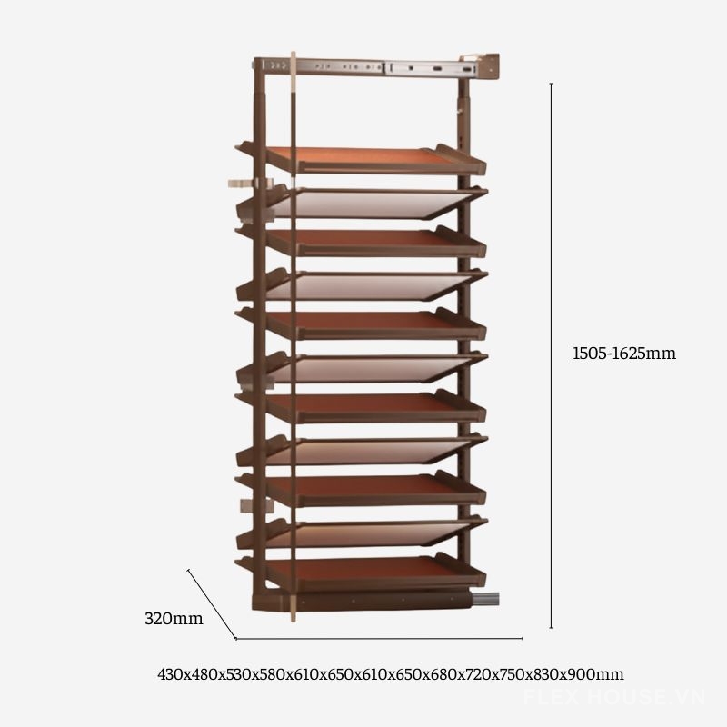 Giá để giày 2 chiều âm tủ 11 tầng cho tủ lớn YHF2506