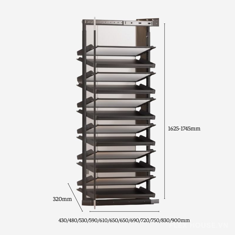 Giá để giày 2 chiều âm tủ 12 tầng tiết kiệm không gian YHF2507