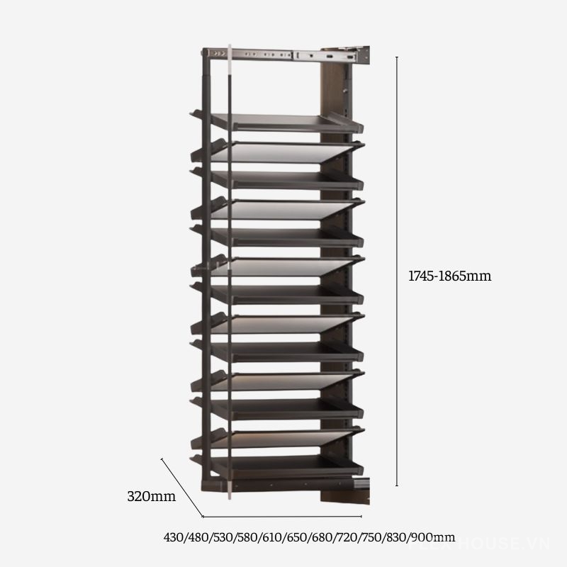 Giá để giày 2 chiều âm tủ gắn cánh cao 1865mm YHF2508