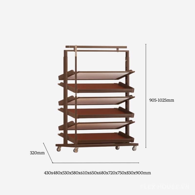Giá để giày 2 mặt âm tủ 6 tầng có bánh xe tiện lợi YHF2516