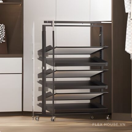 Giá để giày 2 mặt âm tủ 6 tầng có bánh xe tiện lợi YHF2516