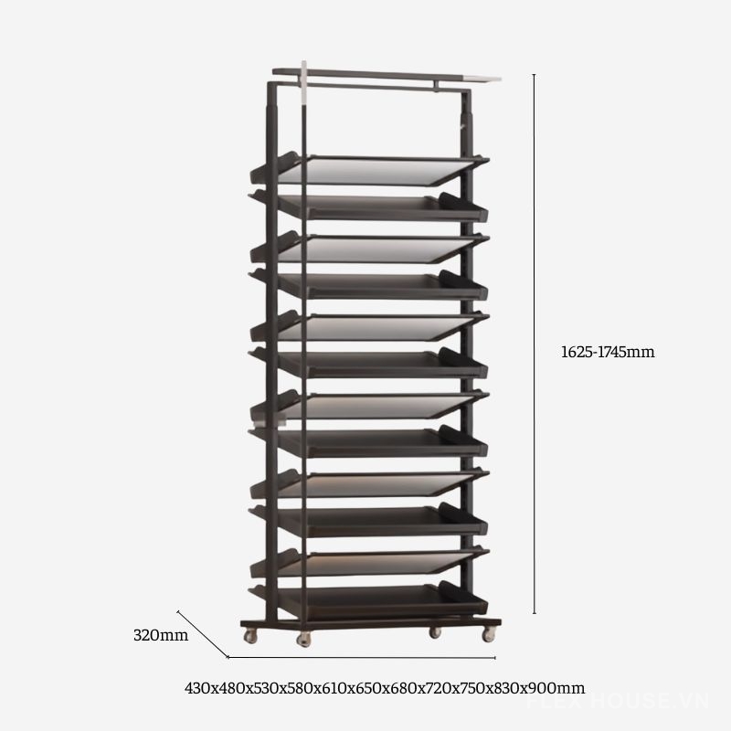 Giá để giày âm tủ 12 tầng tiết kiệm không gian có bánh xe YHF2522