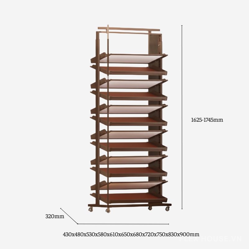 Giá để giày âm tủ 12 tầng tiết kiệm không gian có bánh xe YHF2522
