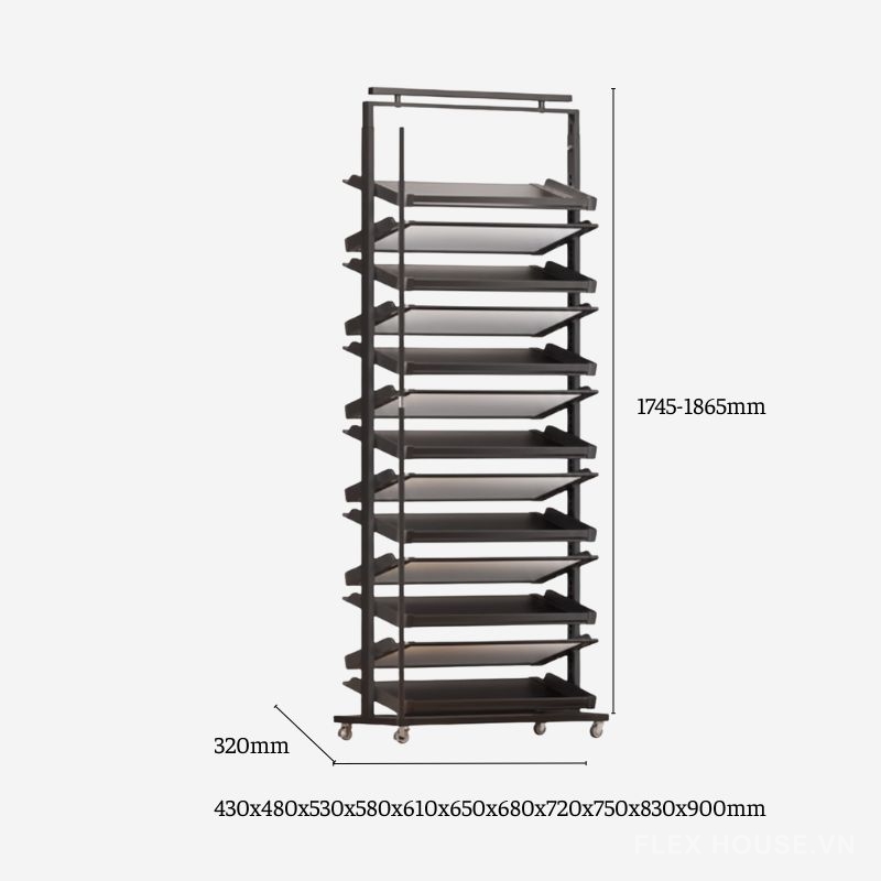 Giá để giày âm tủ 2 chiều có bánh xe cao 1865mm YHF2523 2 Giá để giày âm tủ 2 chiều có bánh xe cao 1865mm YHF2523
