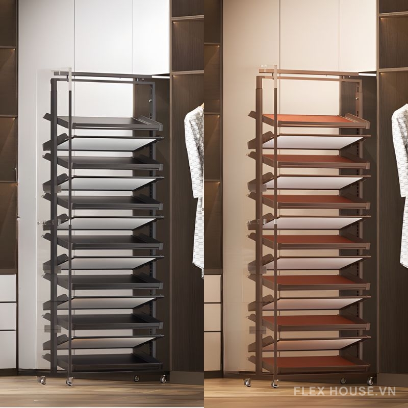 Giá để giày âm tủ 2 chiều có bánh xe cao 1865mm YHF2523 (2) Giá để giày âm tủ 2 chiều có bánh xe cao 1865mm YHF2523