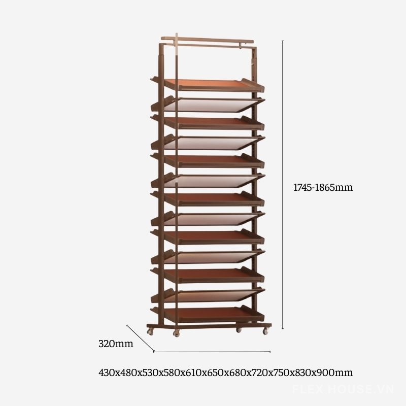 Giá để giày âm tủ 2 chiều có bánh xe cao 1865mm YHF2523 3 Giá để giày âm tủ 2 chiều có bánh xe cao 1865mm YHF2523