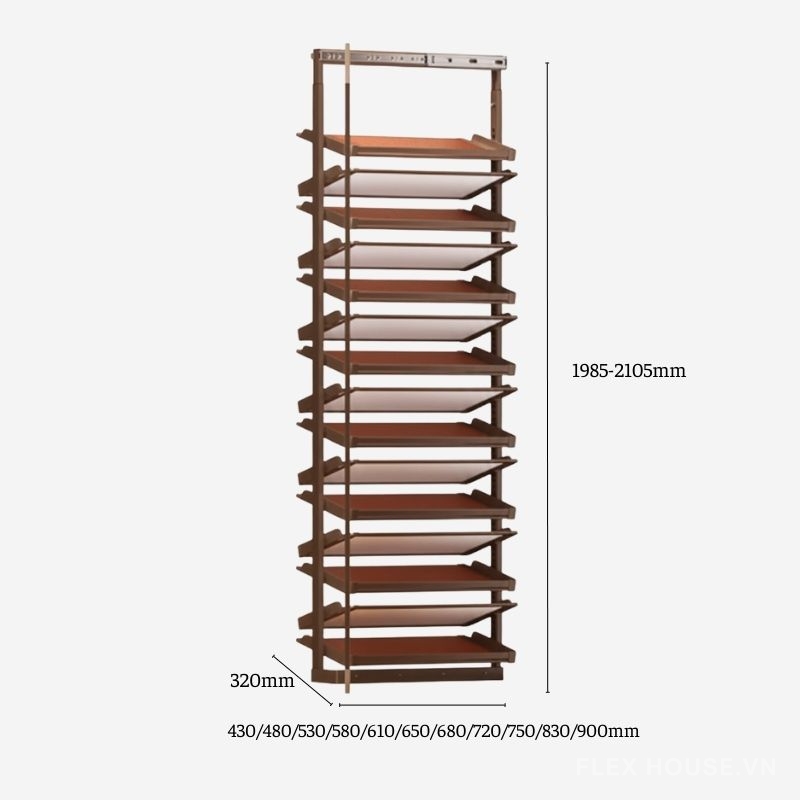 Giá để giày gắn cánh âm tủ linh hoạt chiều cao các tầng 2105mm YHF2510
