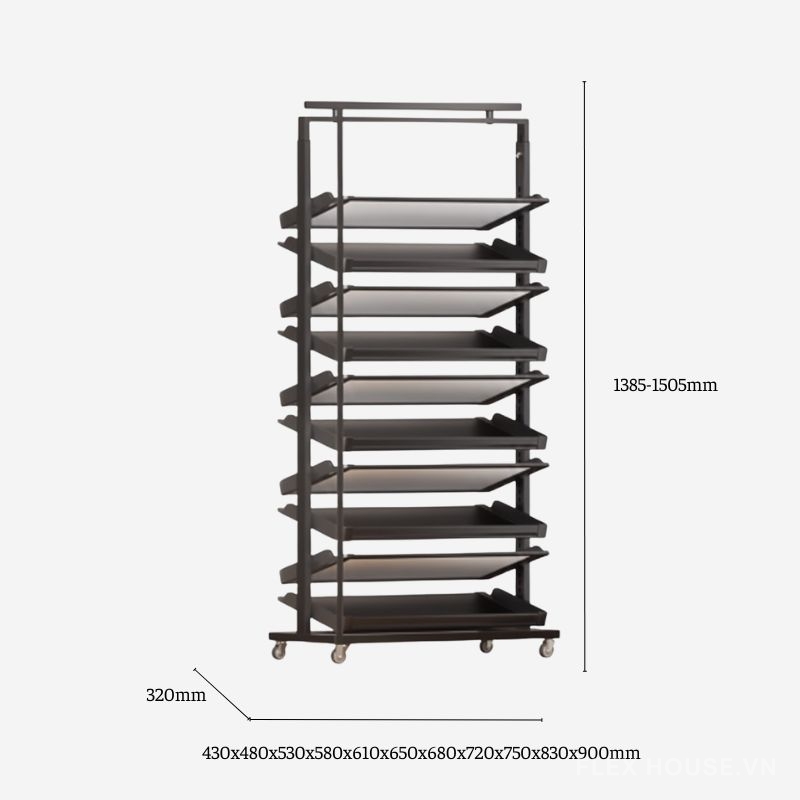 Kệ để giày âm tủ gắn cánh điều chỉnh linh hoạt 10 tầng có bánh xe YHF2520 2