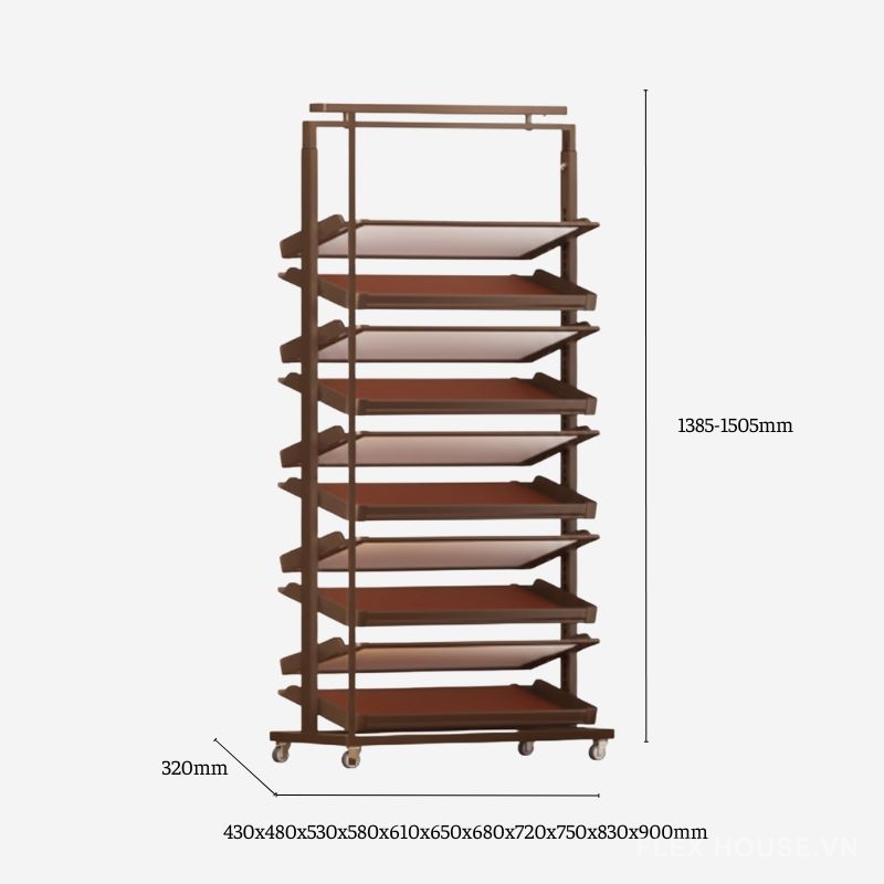 Kệ để giày âm tủ gắn cánh điều chỉnh linh hoạt 10 tầng có bánh xe YHF2520 1