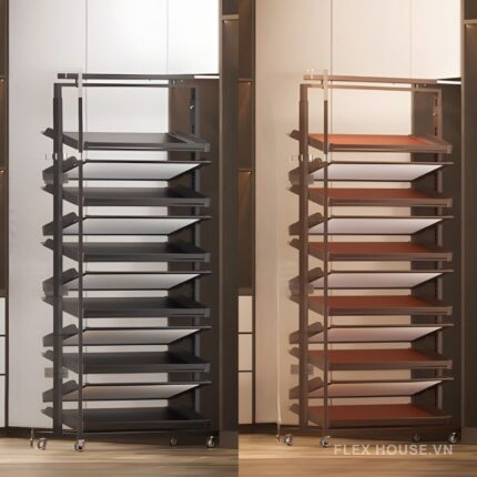 Kệ để giày âm tủ gắn cánh tối ưu diện tích 11 tầng có bánh xe YHF2521