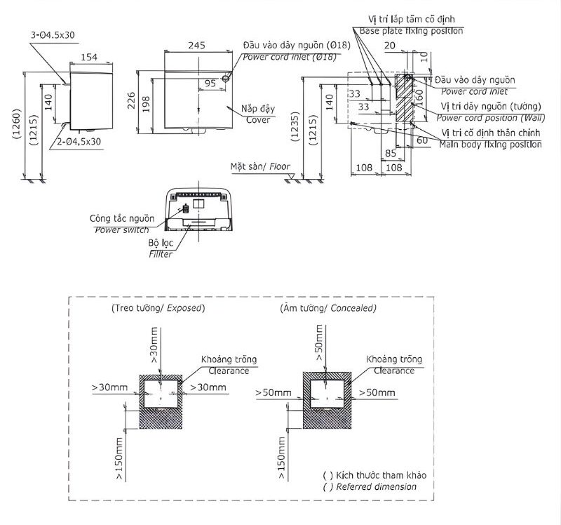 Máy sấy tay cảm ứng hồng ngoại TOTO TYC122W 3 Máy sấy tay cảm ứng hồng ngoại TOTO TYC122W
