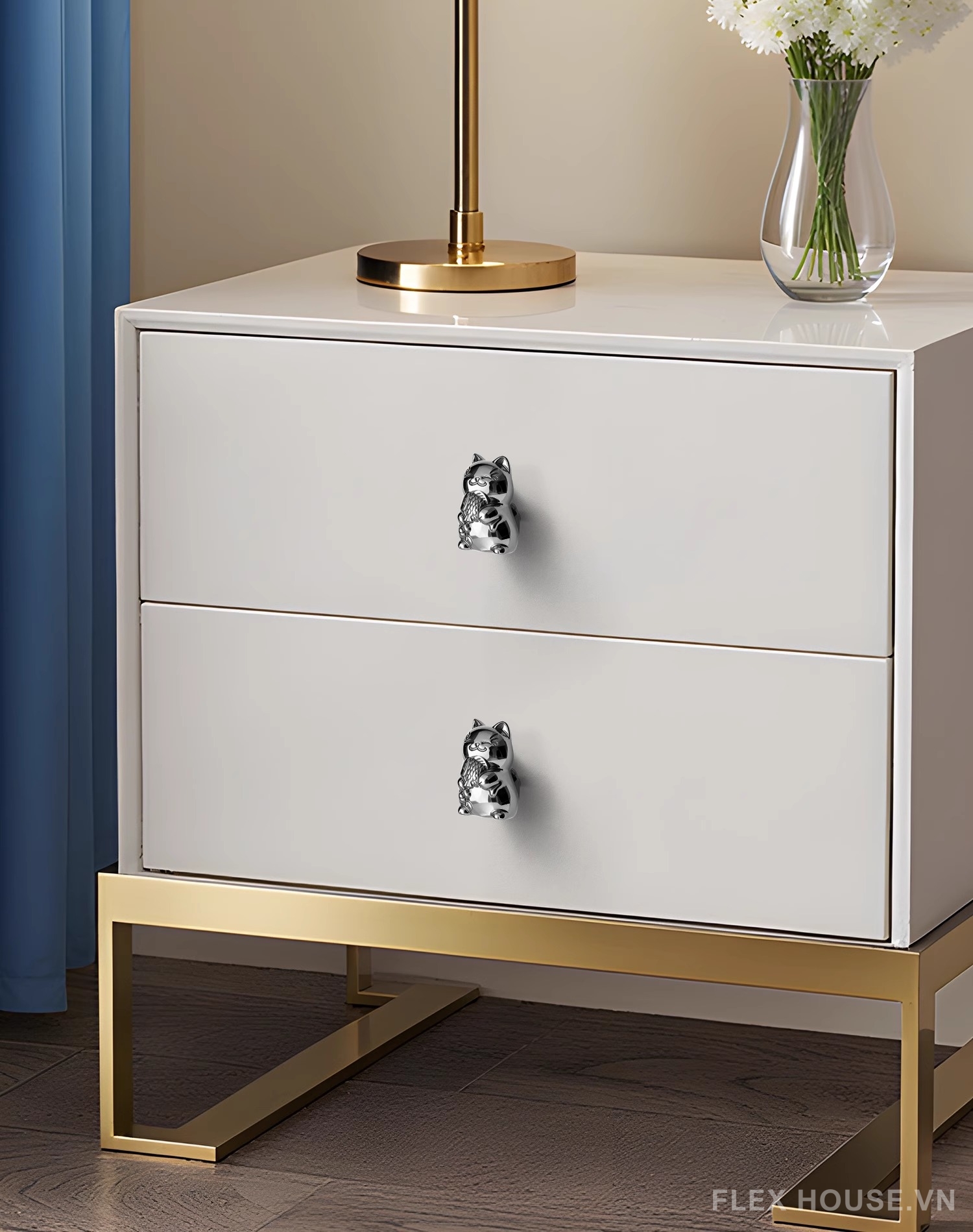 Núm tay nắm tủ mèo thần tài may mắn bằng đồng JYJ5756 10