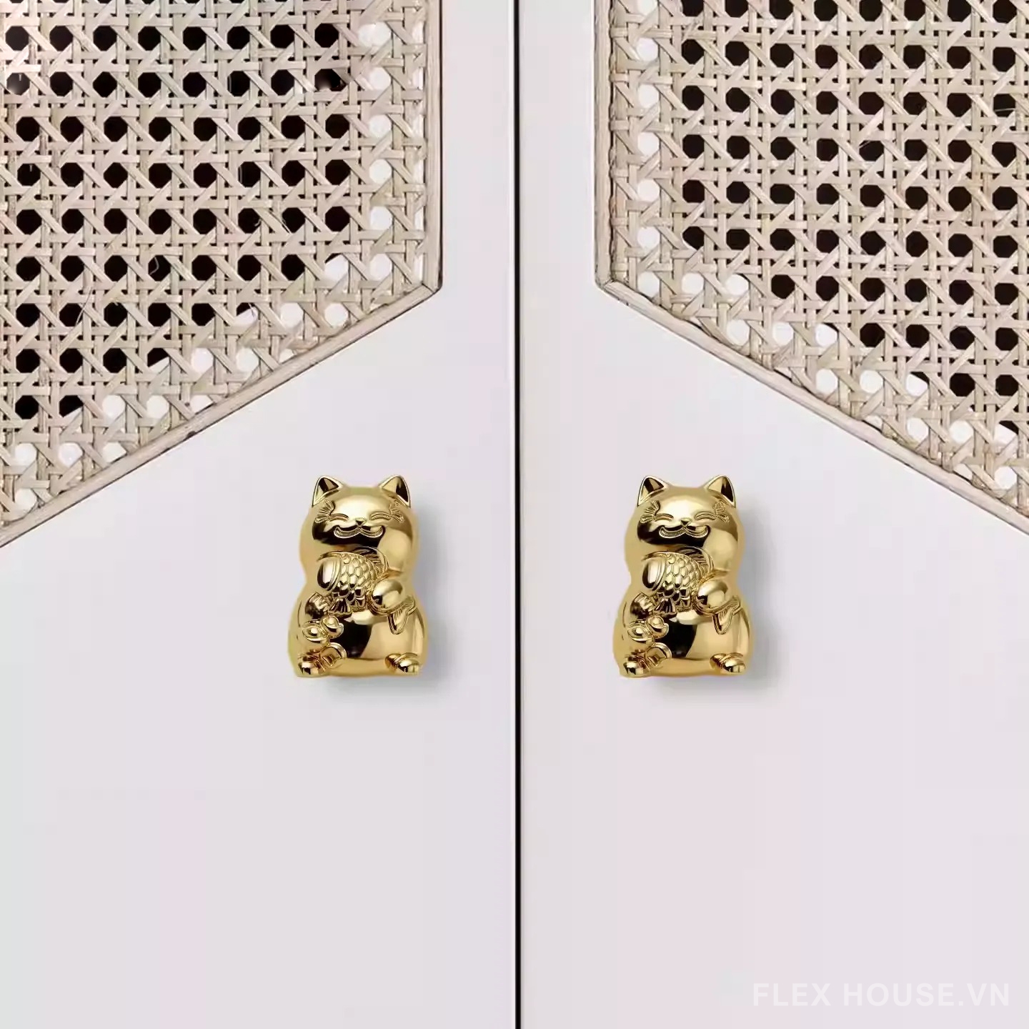 Núm tay nắm tủ mèo thần tài may mắn bằng đồng JYJ5756 9