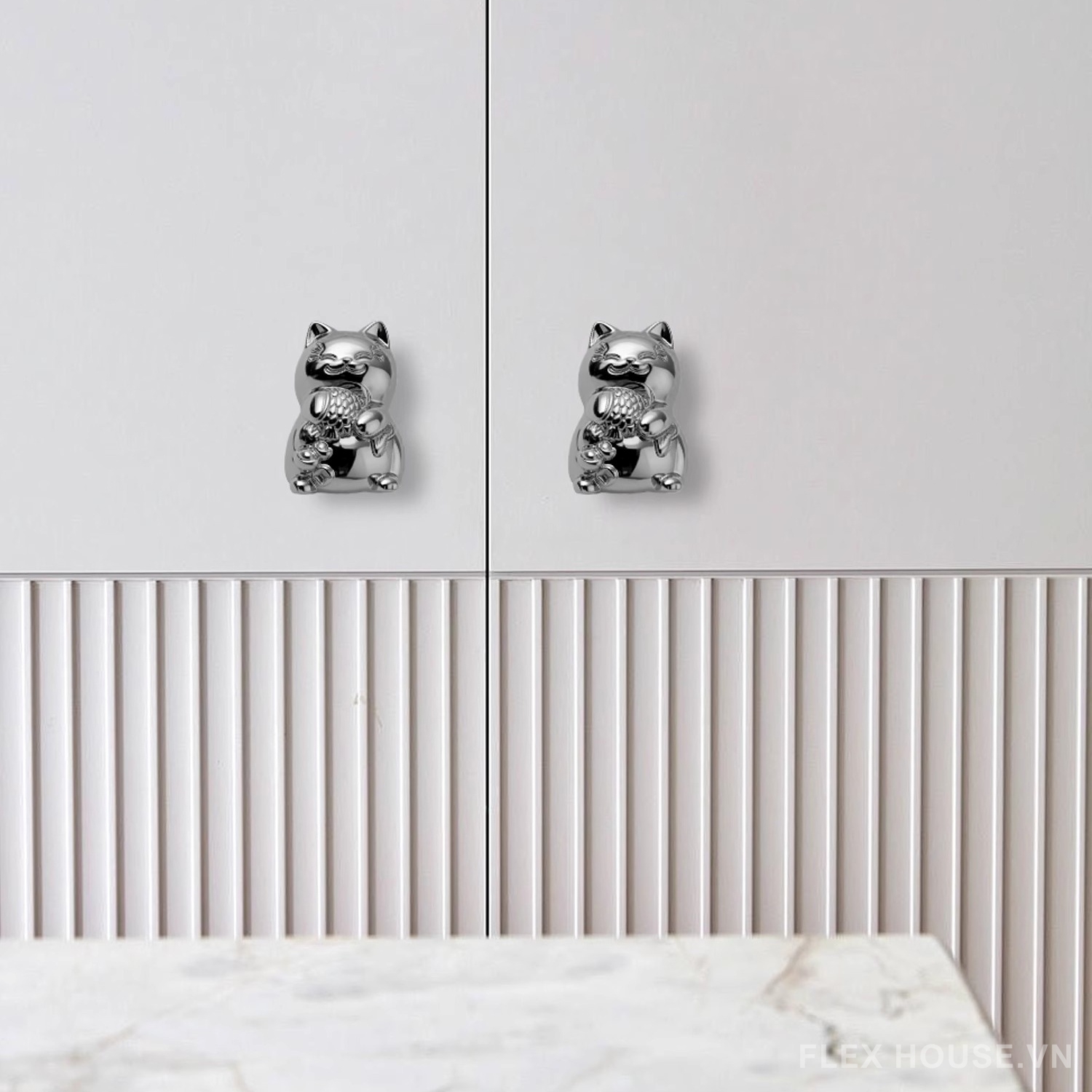 Núm tay nắm tủ mèo thần tài may mắn bằng đồng JYJ5756 8