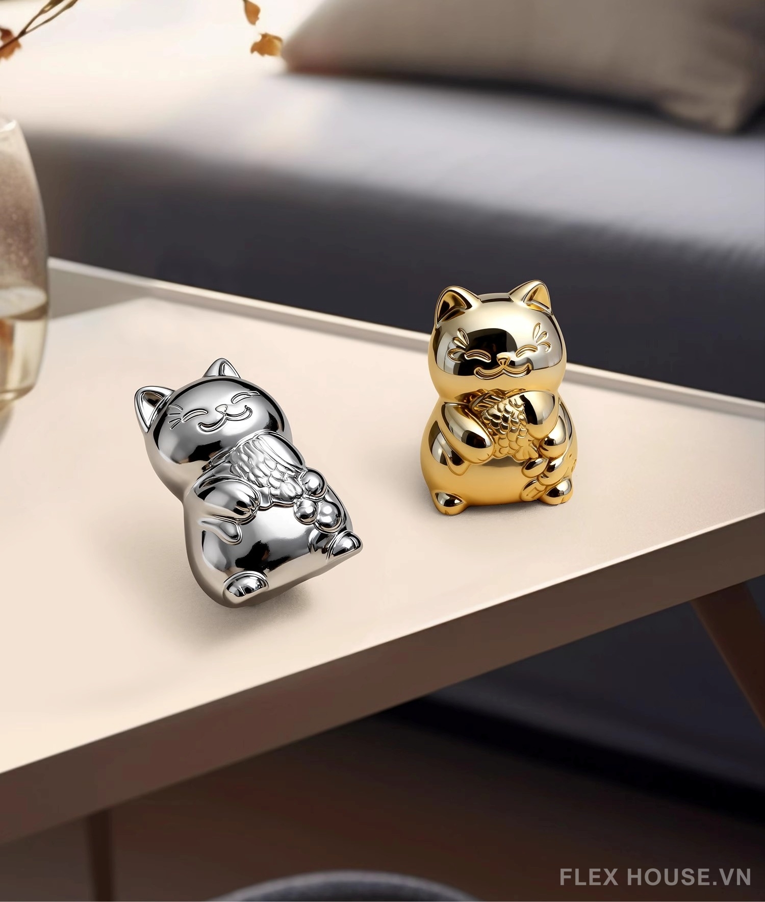 Núm tay nắm tủ mèo thần tài may mắn bằng đồng JYJ5756 6
