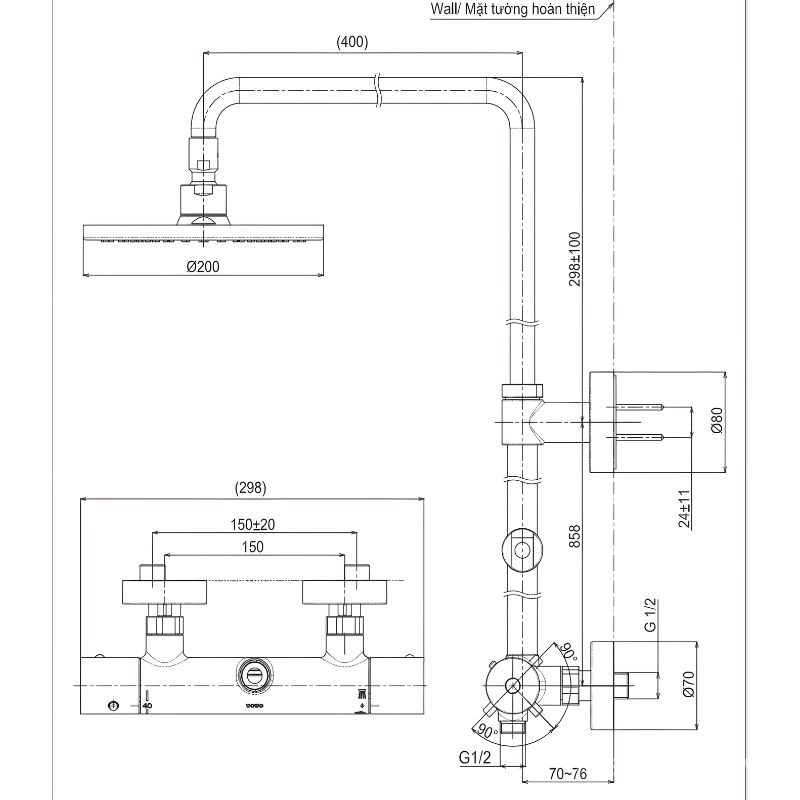 Sen tắm kim loại nóng lạnh dáng tròn TOTO TBW07402A 3 Sen tắm cây kim loại nóng lạnh dáng tròn TOTO TBW07006A