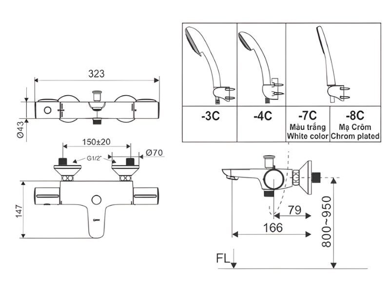 Sen tắm nóng lạnh tay sen tăng áp Inax BFV-3413T-7C 3 Sen tắm nóng lạnh tay sen tăng áp Inax BFV-3413T-7C