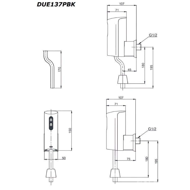 Van cảm ứng tiểu nam dương tường TOTO DUE137PBK 3 Van cảm ứng tiểu nam dương tường TOTO DUE137PBK