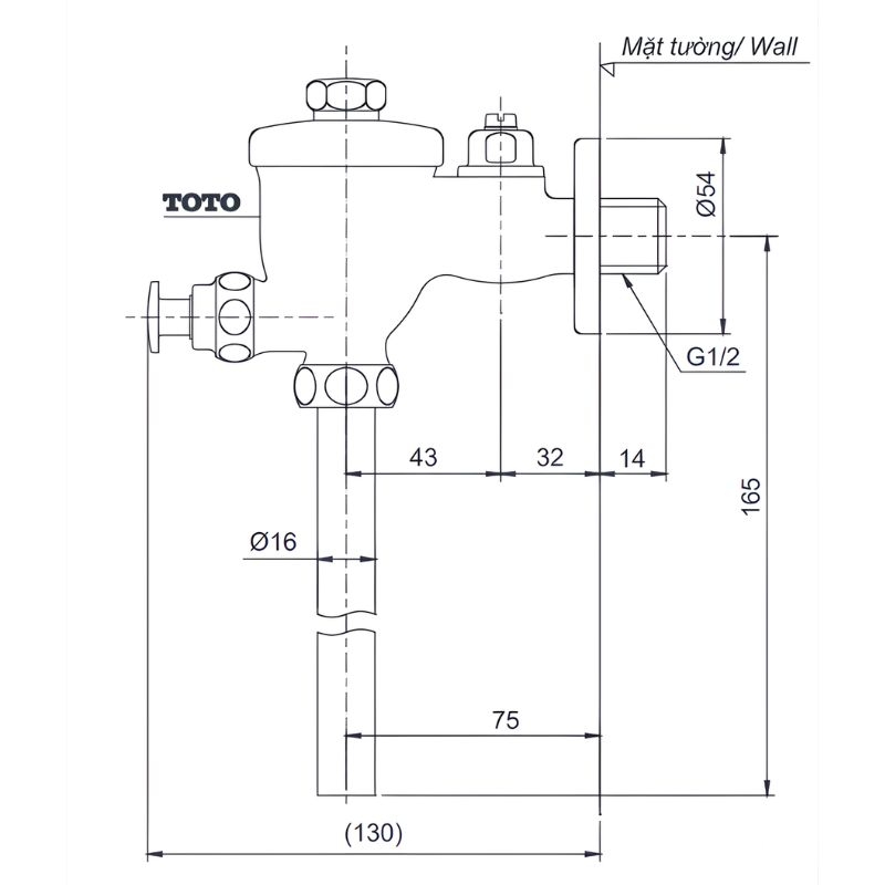 Van nhấn xả bồn tiểu nam ống thắng TOTO DU601N 3 Van nhấn xả bồn tiểu nam ống thắng TOTO DU601N