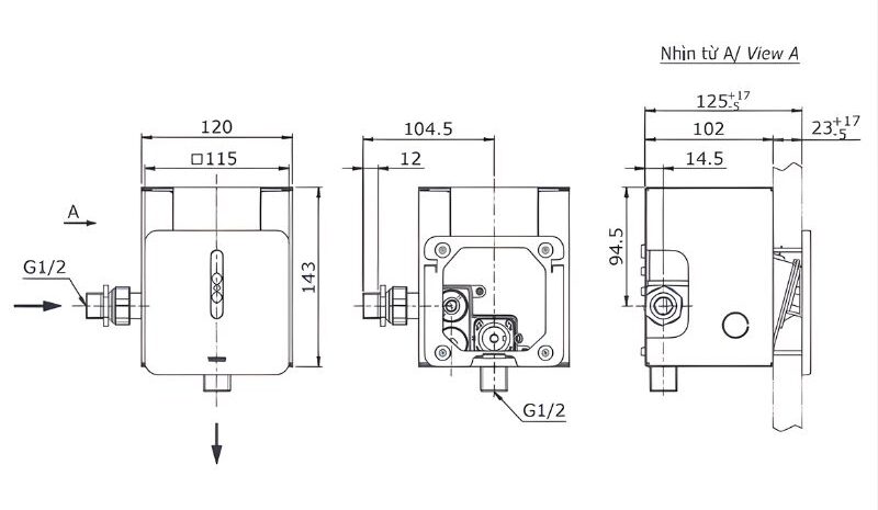 Van xả bồn tiểu nam âm tường cảm ứng dùng pin TOTO TTUE602DN 2 Van xả bồn tiểu nam âm tường cảm dùng pin TOTO TTUE602DN