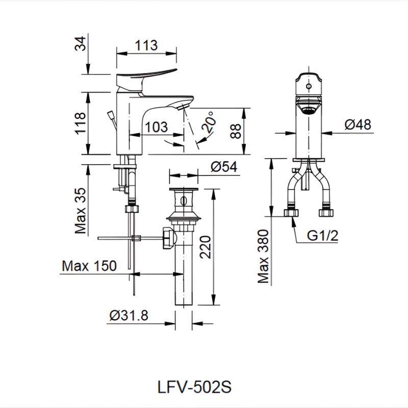 Vòi chậu đặt bàn tay gạt nóng lạnh Inax LFV-502S 2 Vòi chậu đặt bàn tay gạt nóng lạnh Inax LFV-502S