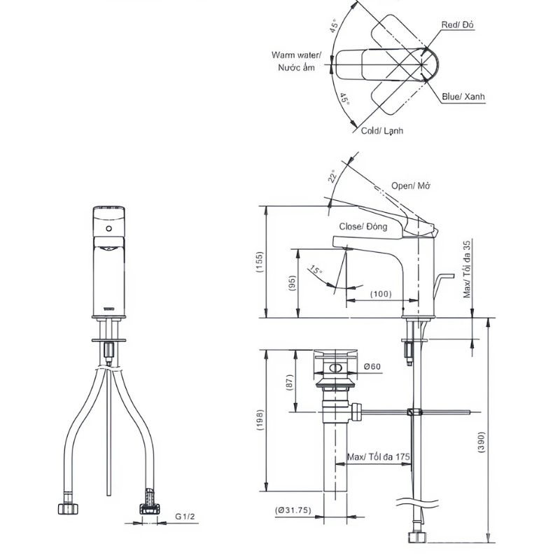 Vòi chậu gật gù nóng lạnh Rei-S TOTO TTLR302F-1NR 2 Vòi chậu gật gù nóng lạnh Rei-S TOTO TTLR302F-1NR
