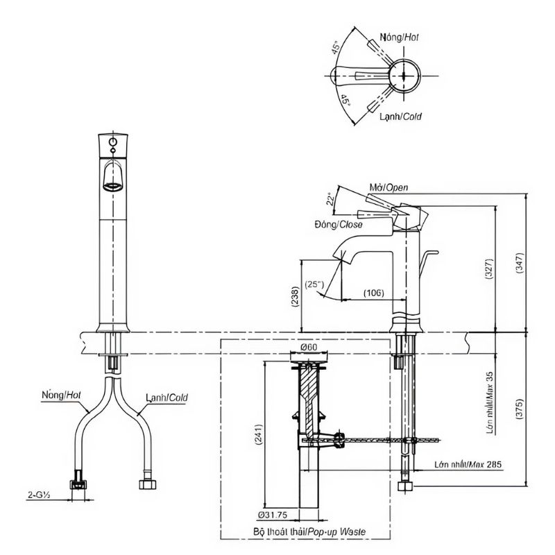 Vòi chậu lavabo dáng cao nóng lạnh TOTO TLS02305V 2 Vòi chậu lavabo dáng cao nóng lạnh TOTO TLS02305V