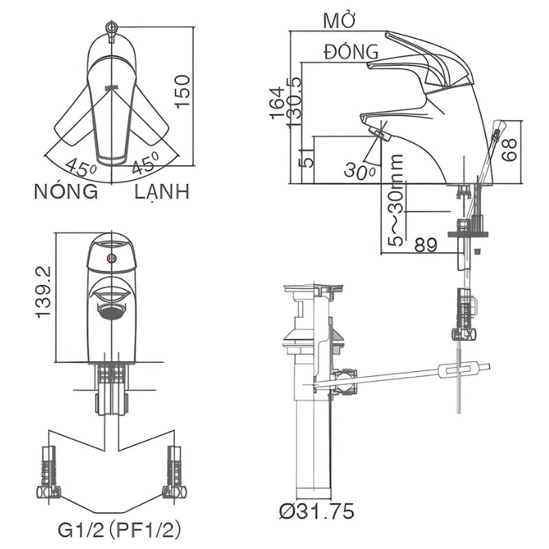 Vòi chậu lavabo nóng lạnh tiện lợi Inax LFV-3002S 2 Vòi chậu lavabo nóng lạnh tiện lợi Inax LFV-3002S