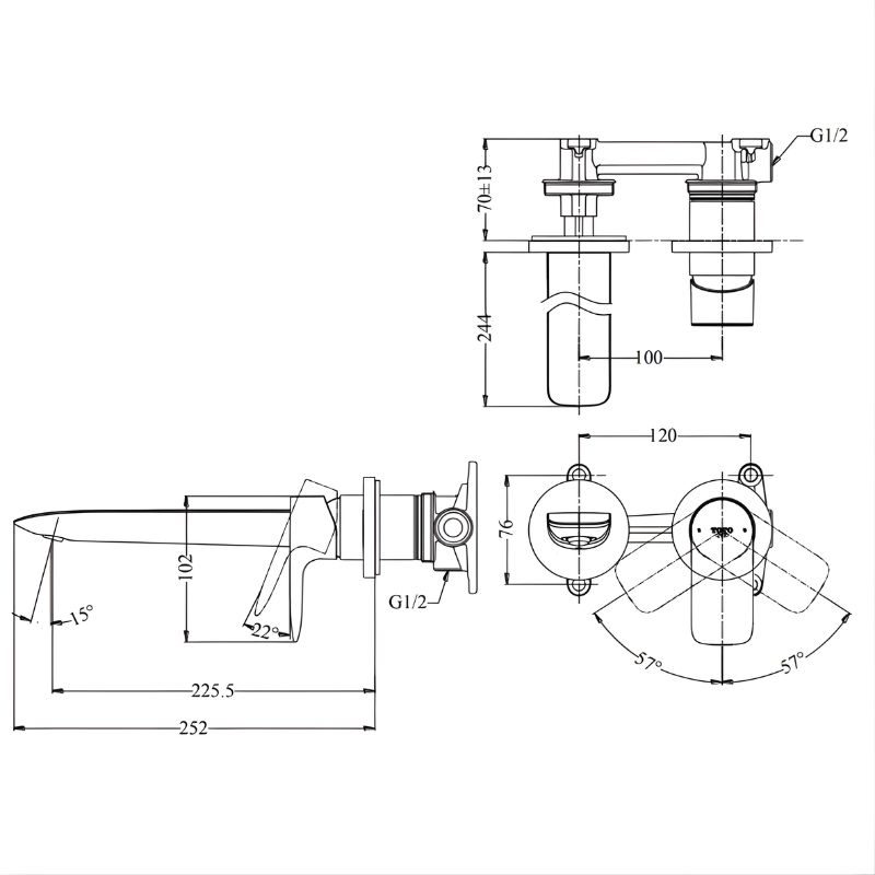 Vòi lavabo nóng lạnh gắn tường TOTO TLG04310BB 3 Vòi lavabo nóng lạnh gắn tường TOTO TLG04310BB