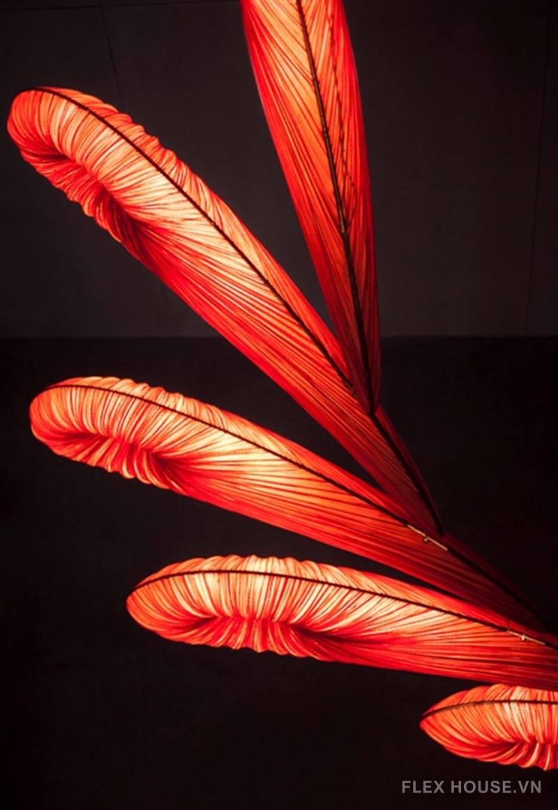 Đèn thả trần nghệ thuật lá lụa đỏ QM8254