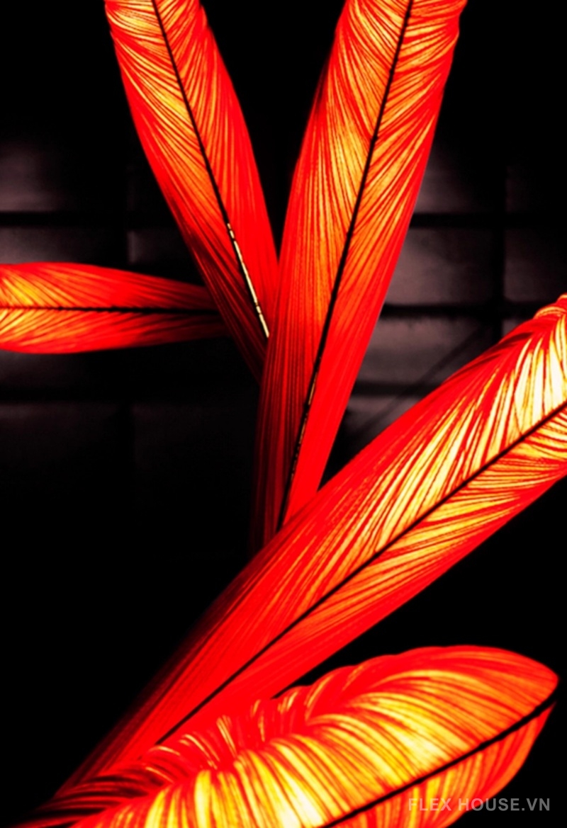Đèn thả trần nghệ thuật lá lụa đỏ QM8254