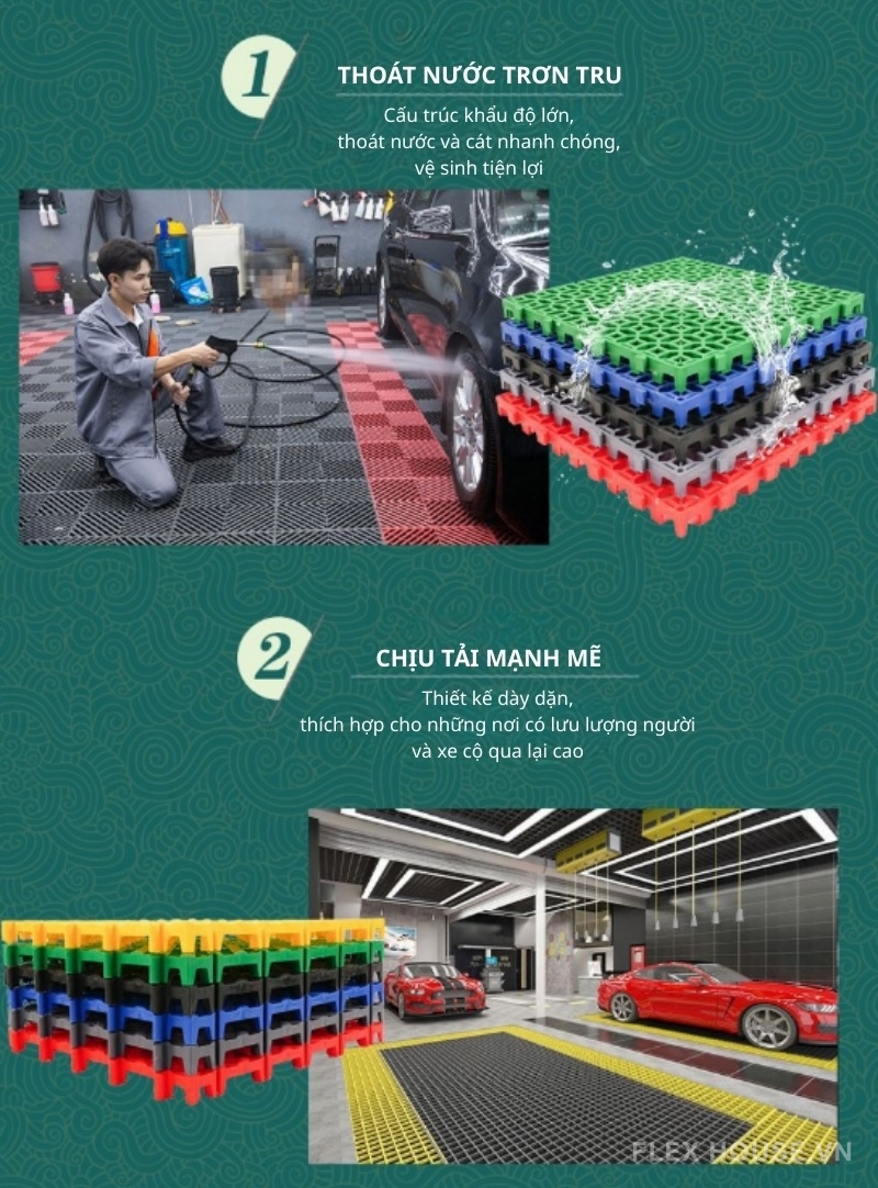 Thảm lắp ghép PP chống trượt chịu tải garage GV246