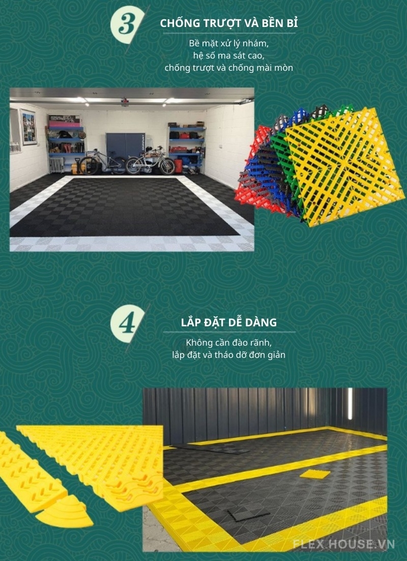 Thảm lắp ghép PP chống trượt chịu tải garage GV246