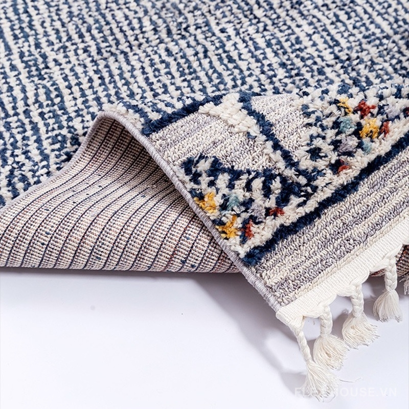 Thảm Ma-rốc sọc xanh chàm viền hoa văn mosaic XF5383 3 Thảm Ma-rốc sọc xanh chàm viền hoa văn mosaic XF5383